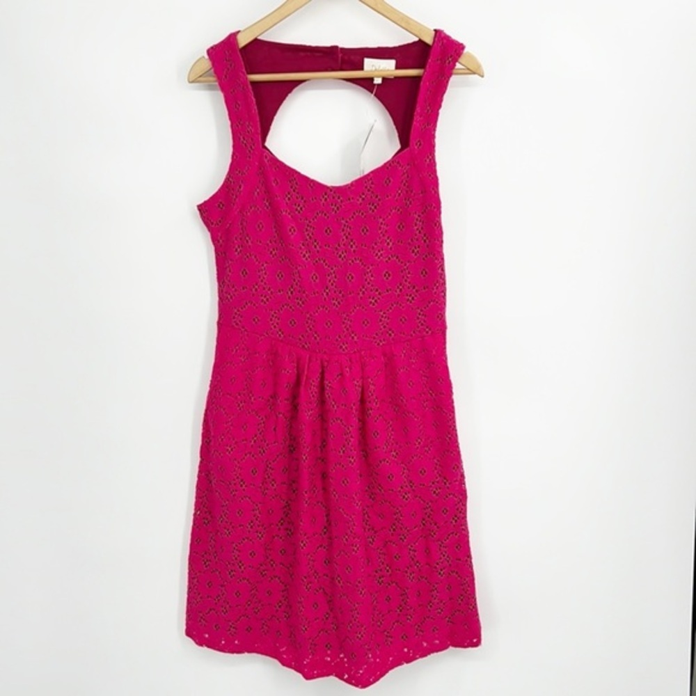 Anthropologie Deletta Silverfield Pink Sweetheart Lace Cutout Dress Size Medium - Picture 3 of 13